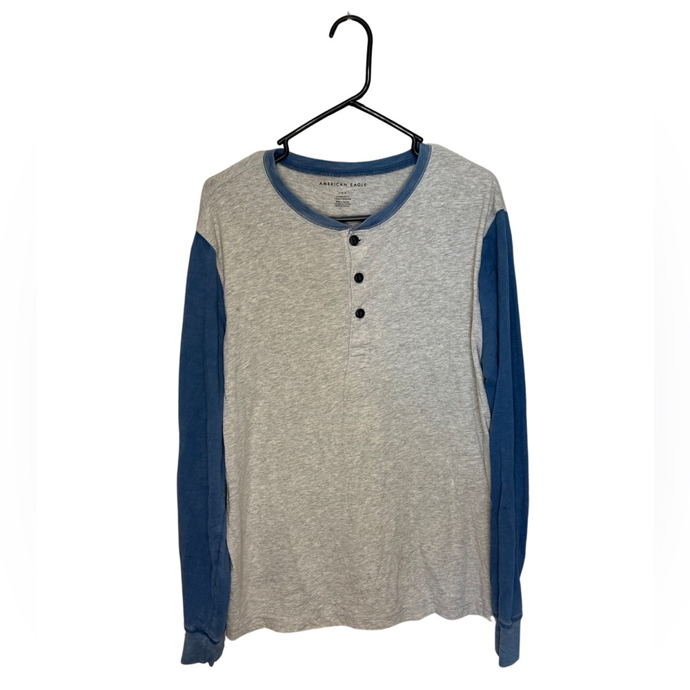 American eagle men’s long sleeve Henley grey blue large